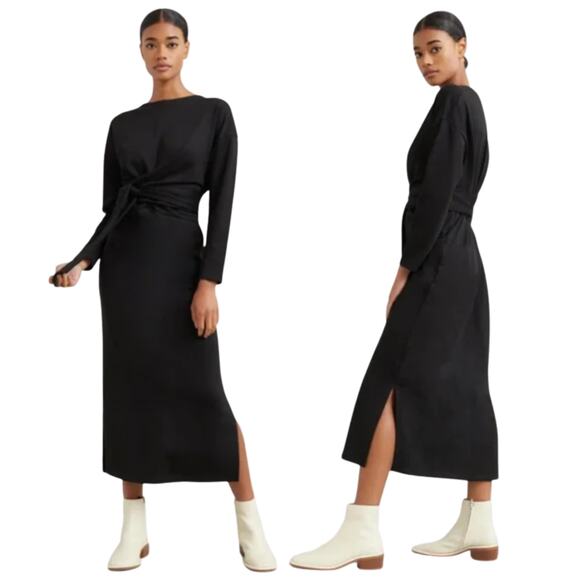 Modern Citizen Audrey Dress Tie Front Long Sleeve Minimalist Chic Black Size M - Picture 1 of 10
